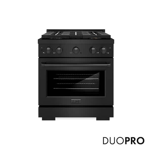 30 in. 4.2 cu. ft. Paramount Gas Range with 4-Burner DuoPro Cooktop and Convection Gas Oven in Black Stainless