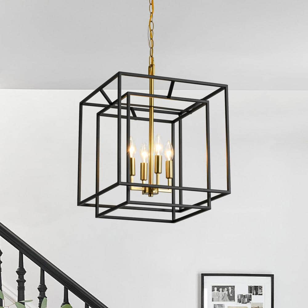 HUOKU Libertab Modern 4-Light Square Frame Chandelier with