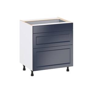 Laramie 30 in. W x 24 in. D x 34.5 in. H Assembled Drawer Base Kitchen Cabinet in Painted Blue with 3 Drawers