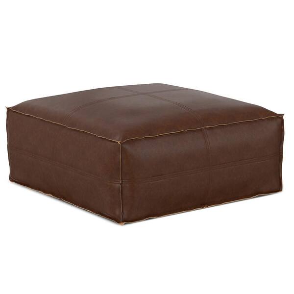 Simpli Home Brody Distressed Dark Brown Large Square Coffee Table Pouf