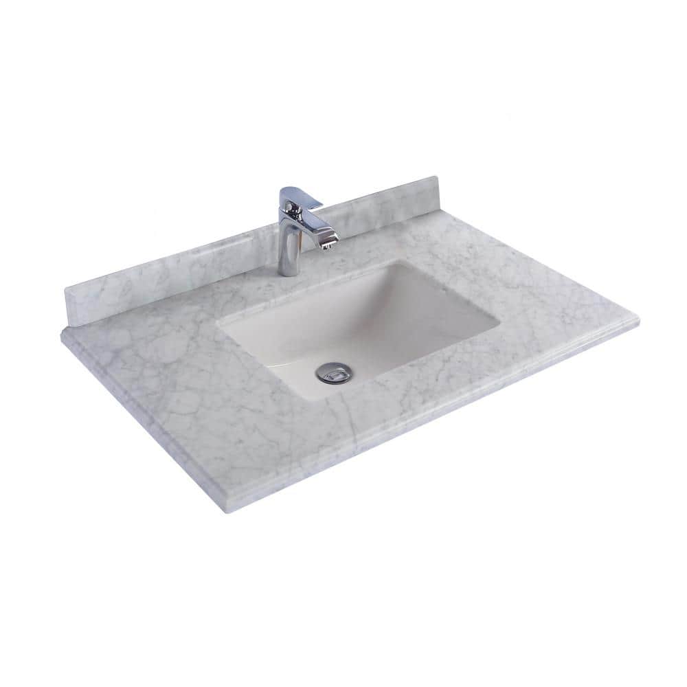 Laviva White Carrara Marble Countertop with Ceramic Sink