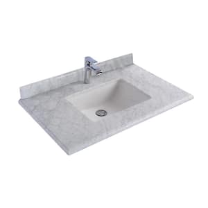 36 in. W x 22 in. D Carrara Marble Vanity Top in White with White Rectangular Single Sink