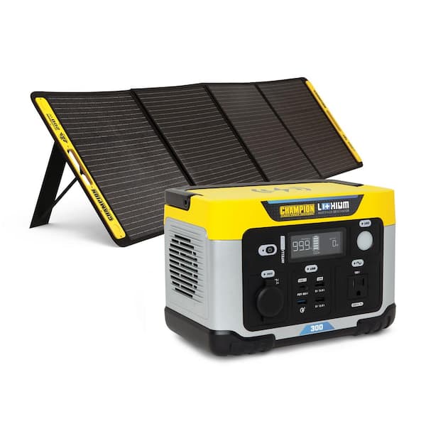 Champion Power Equipment 285-Wh Power Station 600/300-Watt Portable Lithium-Ion Battery Solar Generator with a 200-Watt Portable Solar Panel