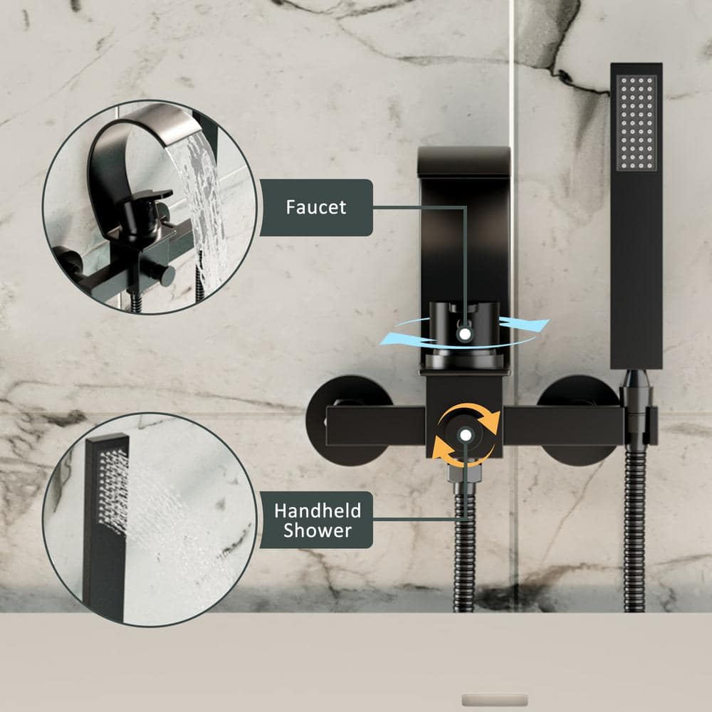 Black Brass Wall-Mount Tub Kit with Handheld Shower