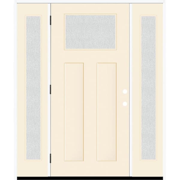 Steves & Sons Legacy 68 in. x 80 in. 1/4 Toplite Rain Glass RHOS Primed Linen Finish Fiberglass Prehung Front Door w/Dbl 14 in. SL