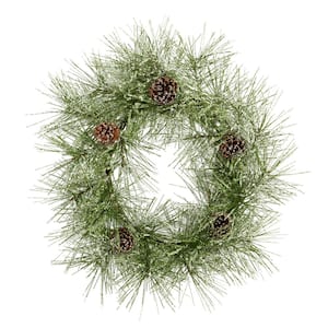 24 in. Iced Pine Artificial Wreath with Pine Cones
