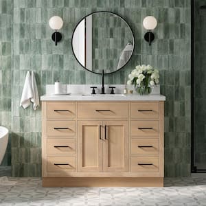 Hepburn 49 in. W x 22 in. D x 36 in. H Single Sink Bath Vanity in Oak with Pure White Quartz Top