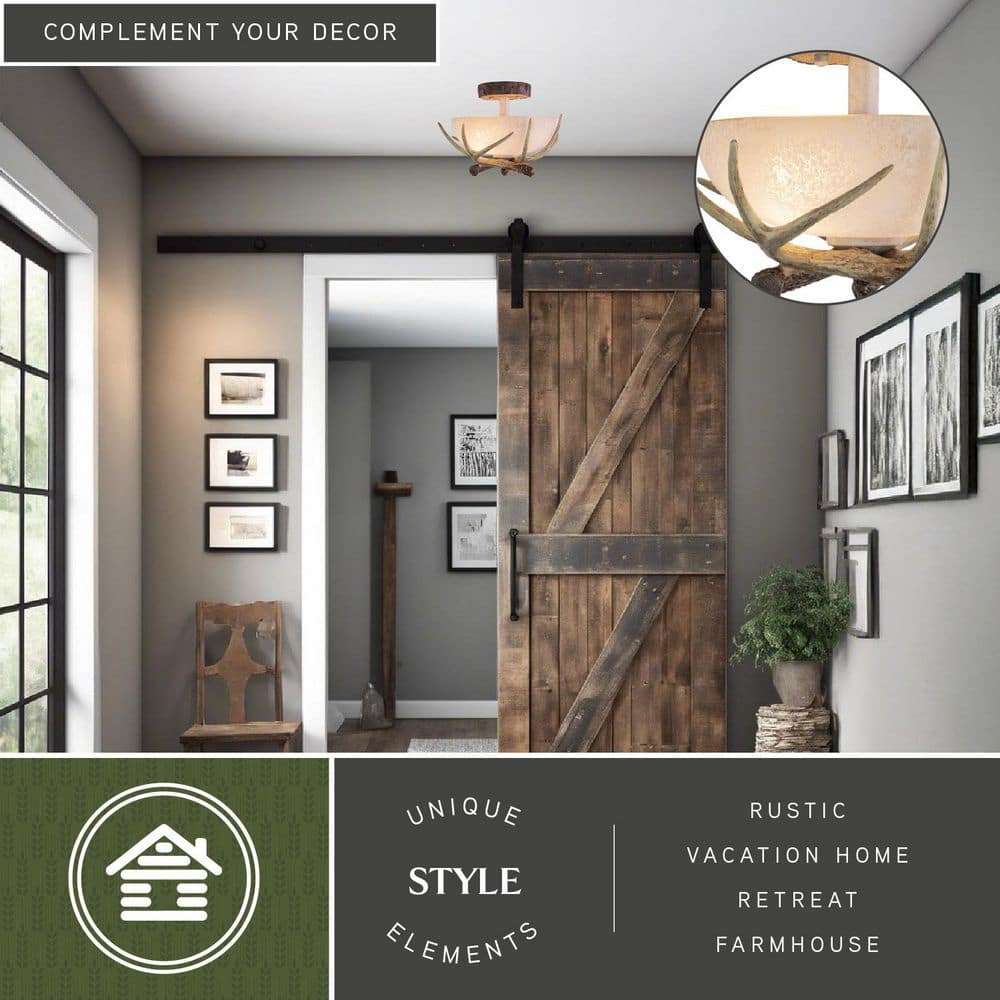 Rustic Antler 12" Brown Glass Semi Flush Mount Ceiling Light