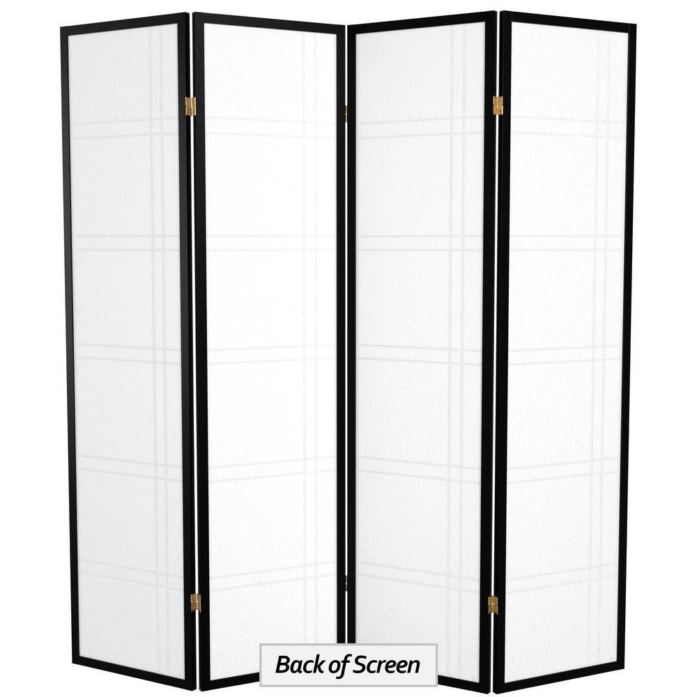 Black Hardwood and Rice Paper 4-Panel Shoji Room Divider