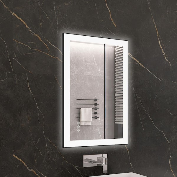 KariMo 24 in. W x 36 in. H Rectangular Black Framed Wall Bathroom Vanity Mirror with Backlit Front Light, Dimmable