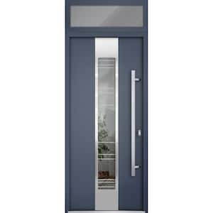 36 in. x 96 in. Left-Hand/Inswing Transom Clear Glass Gray Graphite Steel Prehung Front Door with Hardware