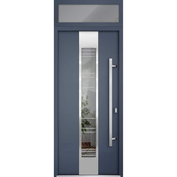 VDOMDOORS 36 in. x 96 in. Left-Hand/Inswing Transom Clear Glass Gray Graphite Steel Prehung Front Door with Hardware