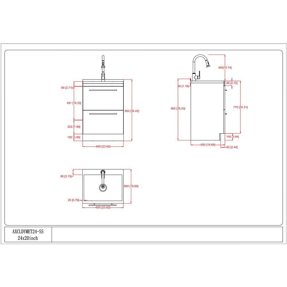 Metro 24 Inch White Laundry Cabinet with Stainless Steel Sink