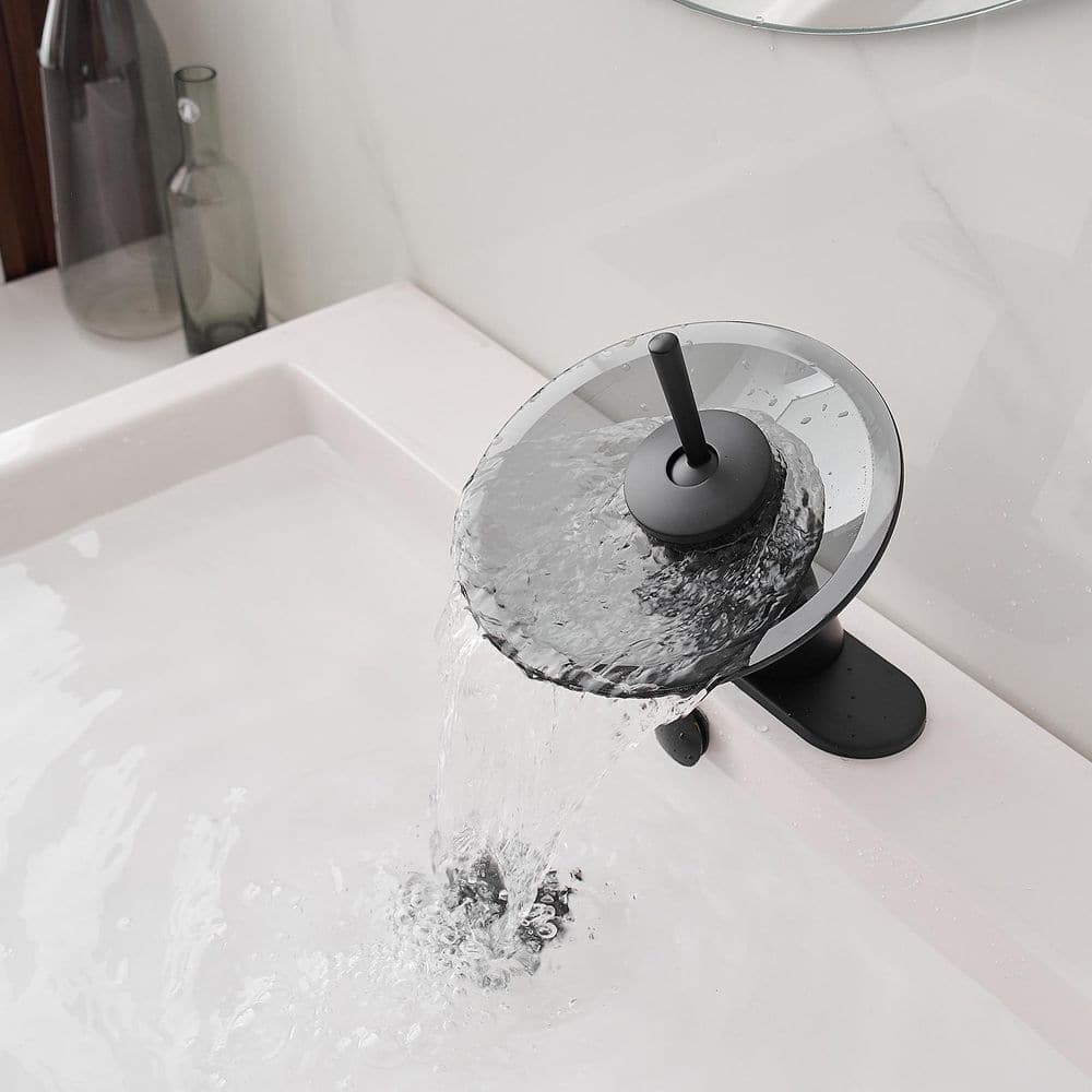 Matte Black Stainless Steel Waterfall Bathroom Faucet with Deck Plate