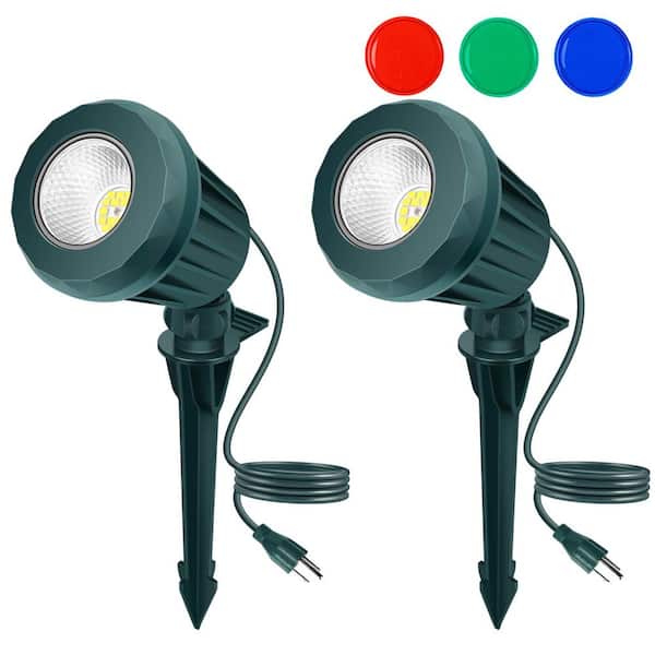 Ahfiwaso IP67 1000 Lumens Green Plug-In Integrated LED Outdoor Spotlight with Adjustable Lamp Head (2-Pack)