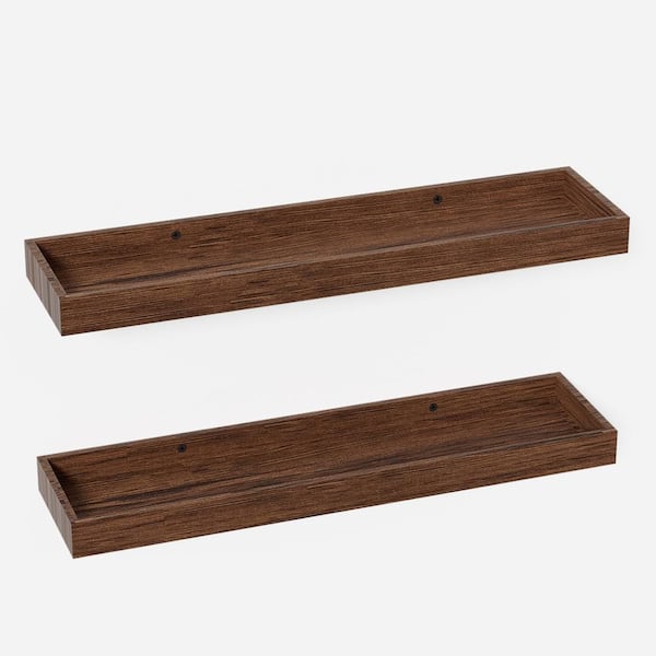 23.6 in. W x 5.9 in. D Walnut Wooden Floating Decorative Wall Shelf with Raised Lip 2-Pack for Bathroom, Living Room
