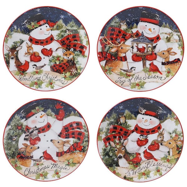 9 in. Magic of Christmas Snowman Multicolored Earthenware Dessert Plate (Set of 4)