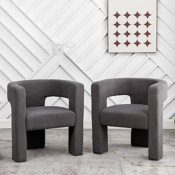 KINWELL Gray 28 in. Wide Boucle Upholstered Square Armchair Set of 2
