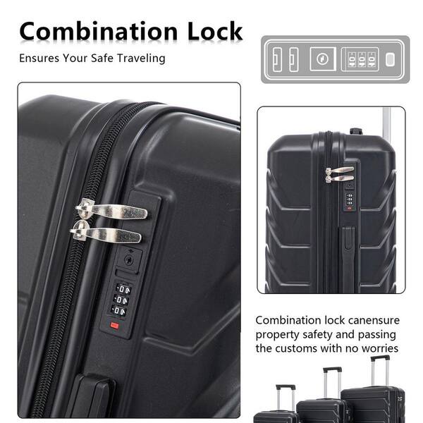LIVACA 3-Piece Black ABS Plastic Hardside Spinner Wheel Luggage
