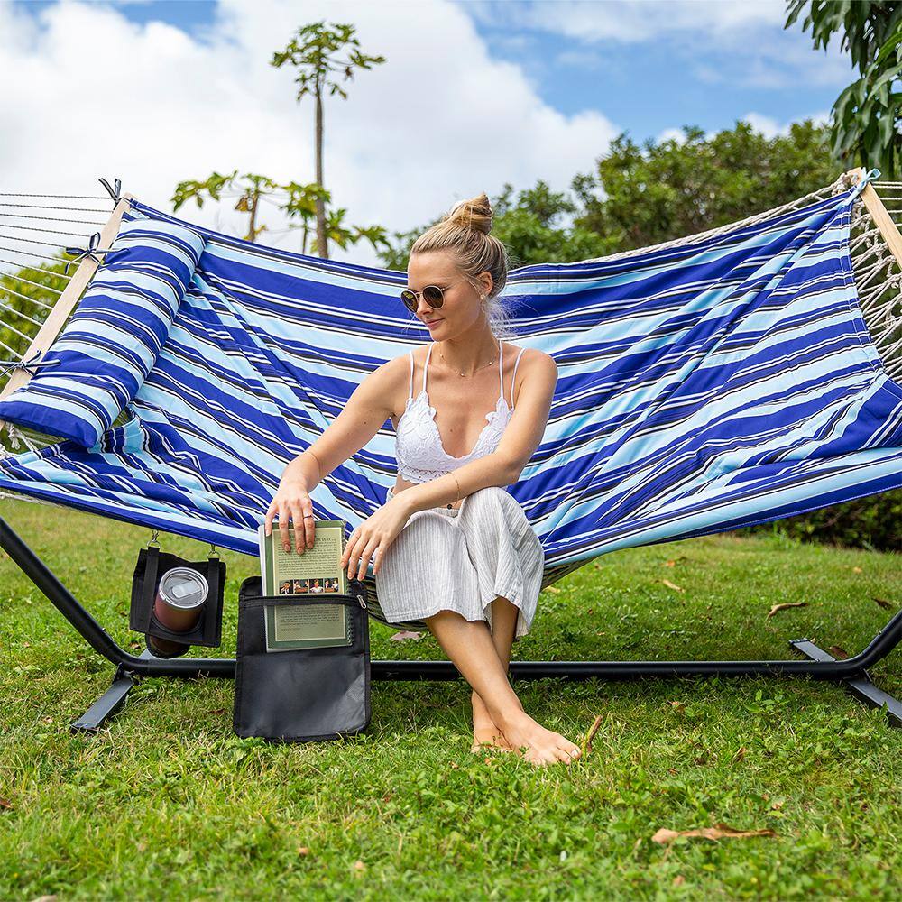 Atesun 10 ft. x 12 ft. Quilted Rope Hammock and 12 ft. Steel Stand with ...