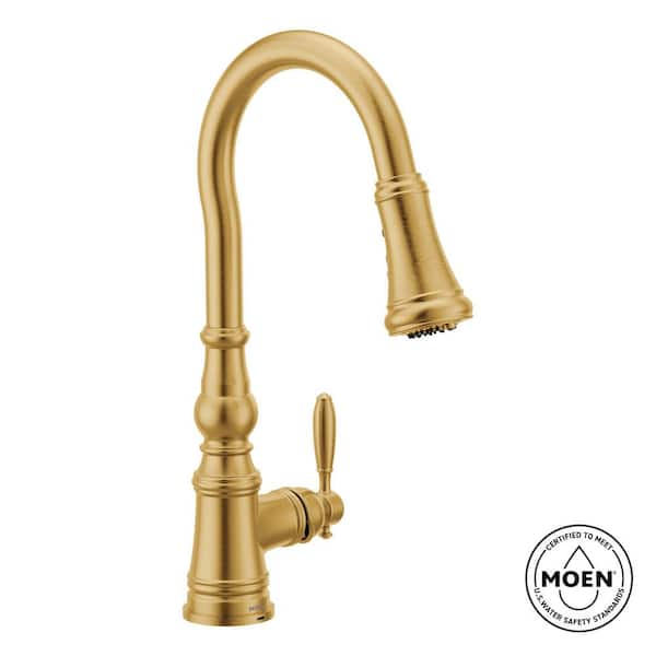Weymouth Single Handle Pull-Down Sprayer Kitchen Faucet with Optional 3- in -1 Water Filtration in Brushed Gold
