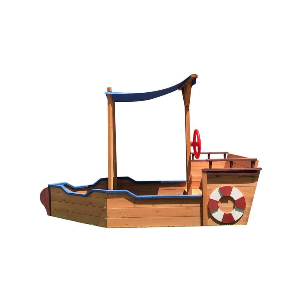 HOTEBIKE Outdoor Toy Pirate Ship Sandbox with Cover and Rudder