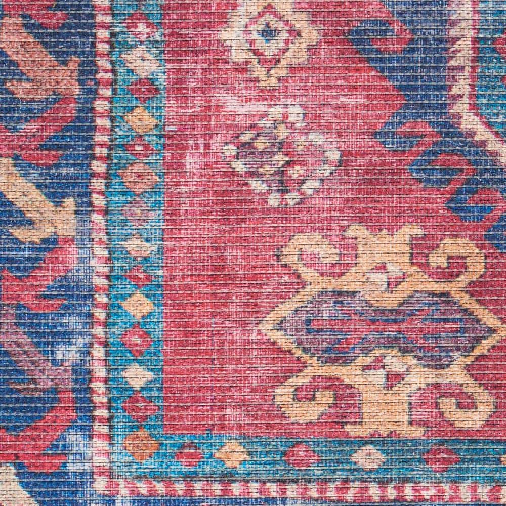 Nicole Curtis Red and Navy Floral Cotton Chenille 6' x 9' Area Rug