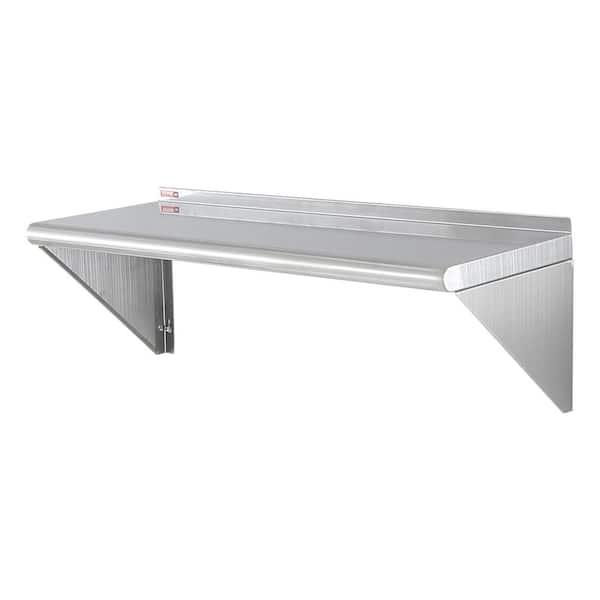 Stainless Steel Shelf 12 in. x 36 in. Wall Mounted Floating Shelving w/ Brackets 250 lbs. Commercial Shelve, Silver