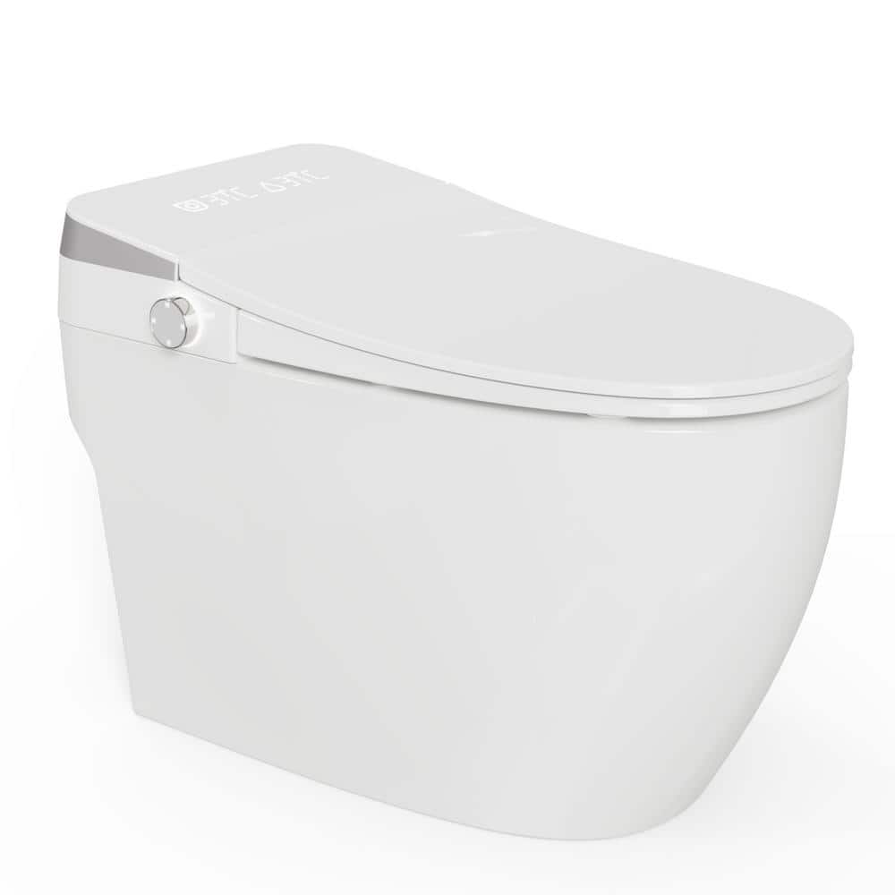 1-Piece 1.28 GPF Single Flush Elongated Smart Toilet Bidet in White, with A