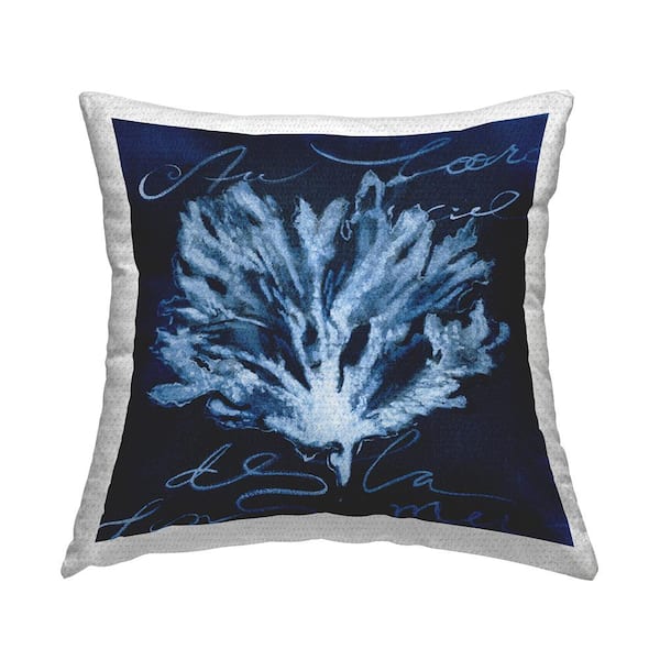 Stupell Industries Abstract Design Coral Script Nautical Blue White Blue Square Outdoor Throw Pillow