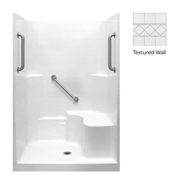 Liberty 37 in. x 48 in. x 80 in. Alcove 1-Piece Shower Wall and Shower Pan in White with 3 Chrome Grab Bars, Right Seat