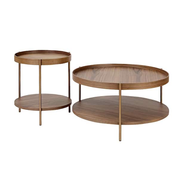 Sudzendf Dark Brown MDF Round Outdoor Side Table 2-Piece