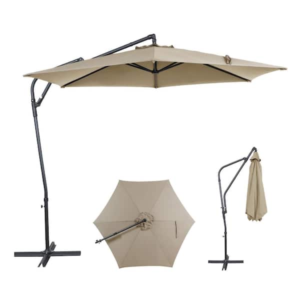 10 ft wind resistant patio umbrella AE Outdoor 10 ft. Offset Patio Umbrella, Manual Tilt, 360° Crank, Vented, Wind-Resistant for Market (Beige)