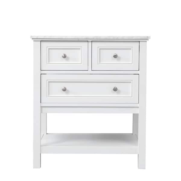 Unbranded Timeless Home Gina 30 in. W x 22 in. D x 33.75 in. H Single Bathroom Vanity in White with Carrara White Marble