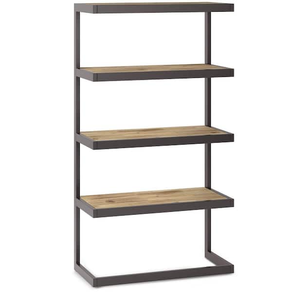 Erina 36 in. W Distressed Golden Wheat Solid Acacia Wood 4-Shelf Bookcase