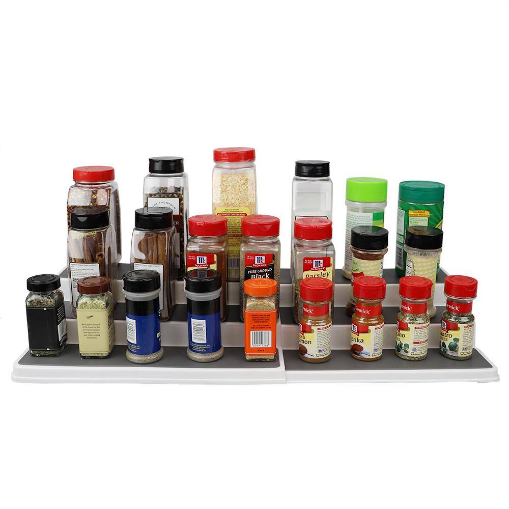 Expandable White 3-Tier Plastic Spice Rack with Non-Slip Tiers