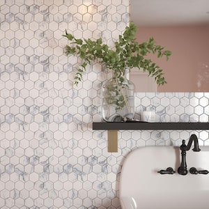 Cove 2 in. Hex White 12.375 in. x 10.75 in. Hexagon Gloss Glass Mosaic Wall Tile (0.923 sq. ft./Each)