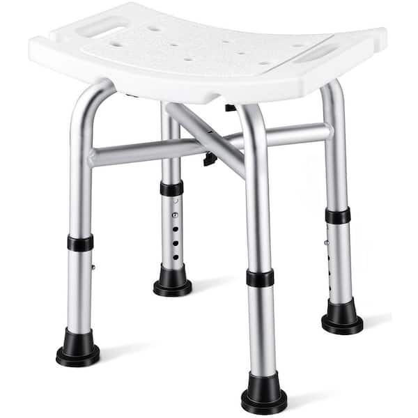 Wudkey 500 lb. Rectangular Non-slip Aluminum Shower Chair in White for Adult with Adjustable Height, Tool-free Assembly