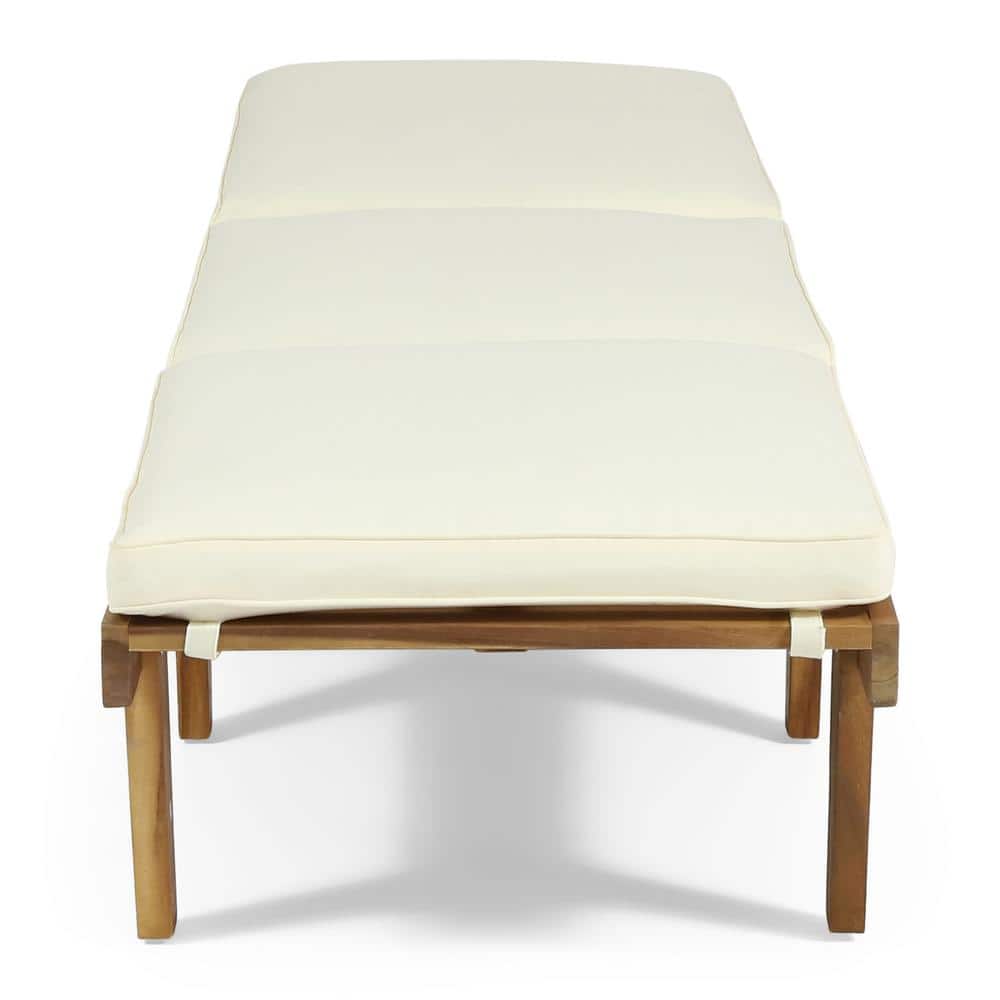 Teak Finish Acacia Wood Chaise Lounge with Cream Cushions