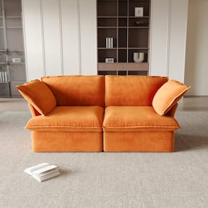 82.66 in. Orange Linen 2-Seater Modular Free Combination Deep Seat Loveseat with Down-Filled Seat Cushion
