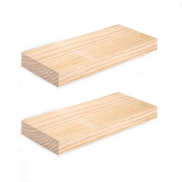 16 in. W x 6.5 in. D Solid Pine Wood Natural Decorative Wall Shelf Set of 2