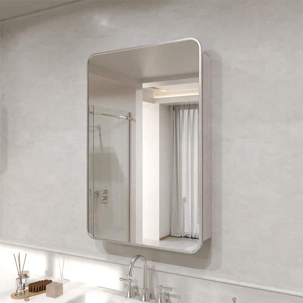 Verve 23 in. x 34.5 in. Frameless Recessed or Surface-Mount Rectangular Medicine Cabinet with Mirror in Brushed Nickel price history on PriceWatchPro