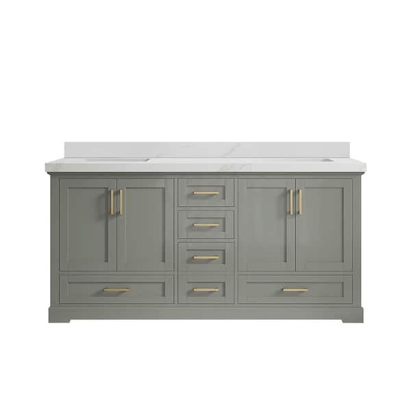 Willow Collections Boston 72 in. Double Sink Freestanding Evergreen Bath Vanity with Calacatta Sienna Quartz Top Unassembled