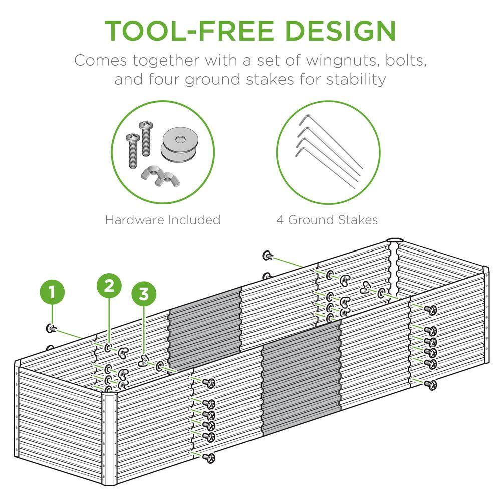 Taupe 8x2x2ft Outdoor Metal Raised Garden Bed Planter Box