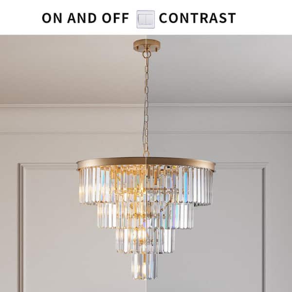 4-Tier 12-light Gold Crystal Chandelier for Living Room and Kitchen Island with No Bulbs Included