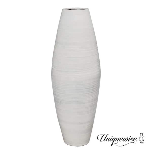 Uniquewise Bamboo Cylinder Floor Vase - Handcrafted Tall Decorative Vase - Ideal for Dining Room, Living Room, 27.5 in. White