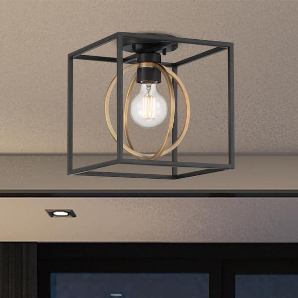 Designers Fountain Kew Gardens 10 in. 1-Light Matte Black Minimalist Entryway Semi-Flush Mount with Open Cage Design