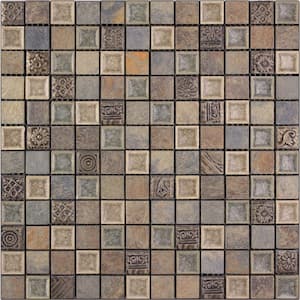 Beige and Gray 11.7 in. x 11.7 in. Square Polished Glass and Stone Mosaic Tile (4.75 sq. ft./Case)