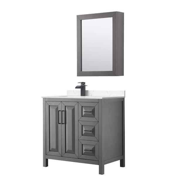 Wyndham Collection Daria 36 in. W x 22 in. D x 35.75 in. H Single Bath Vanity in Dark Gray with Carrara Cultured Marble Top and MC Mirror