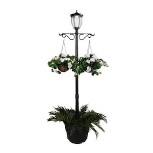 Solar Powered Outdoor LED Black Lamp Post with Planter